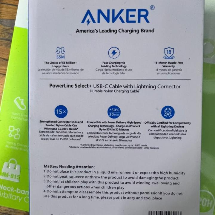 كابل أنكر PowerLine Select+ من USB-C إلى Lightning للشحن السريع – طول 1 متر