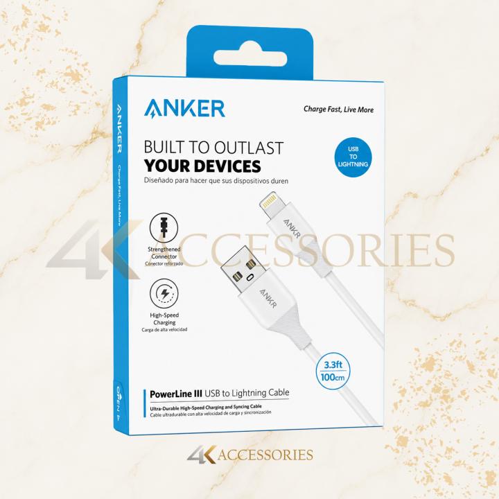 كابل أنكر PowerLine III من USB-A إلى Lightning بطول 1 متر – أبيض